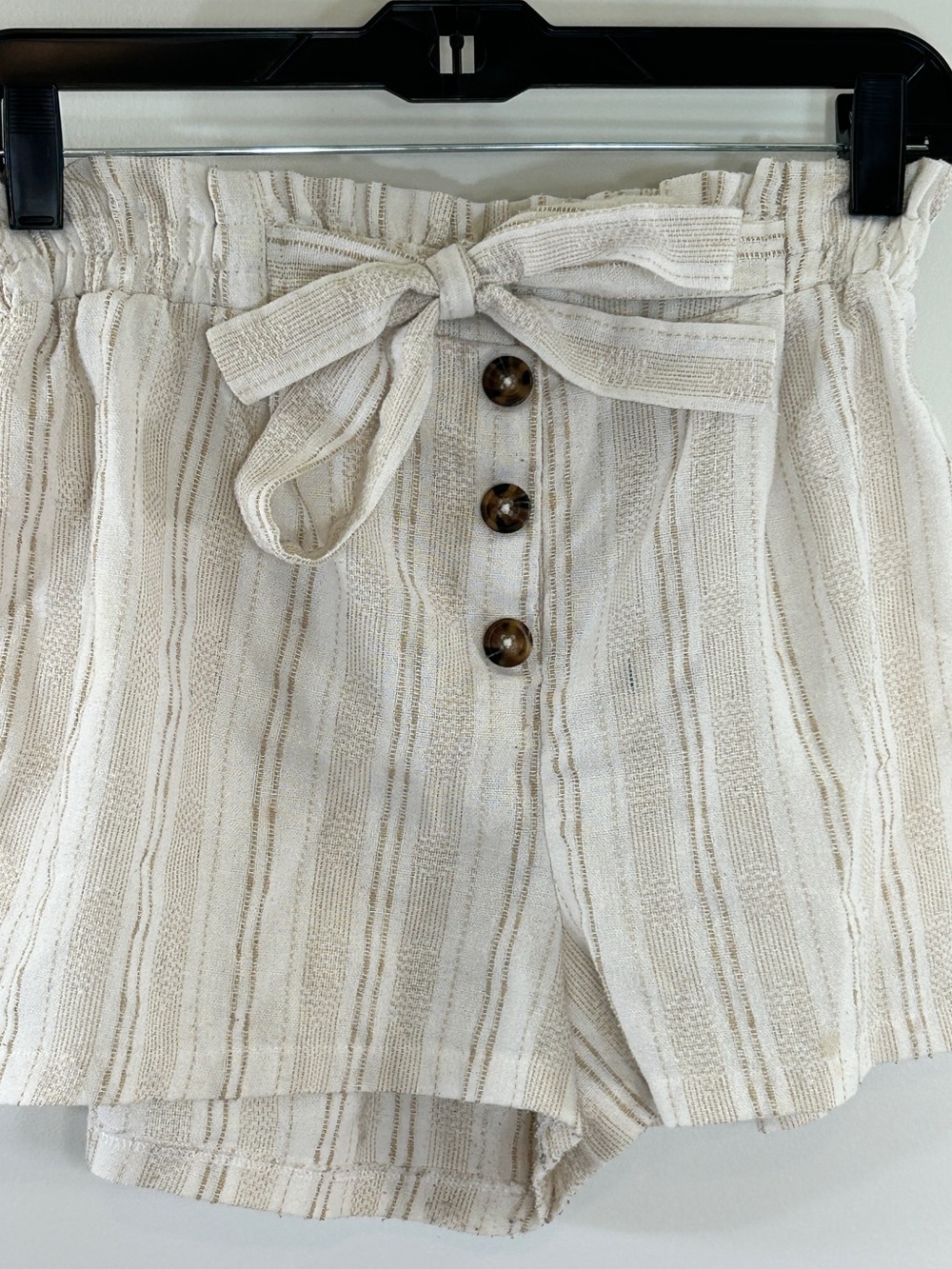 Sienna Sky Cream Striped High-Waist Tie-Belt Shorts